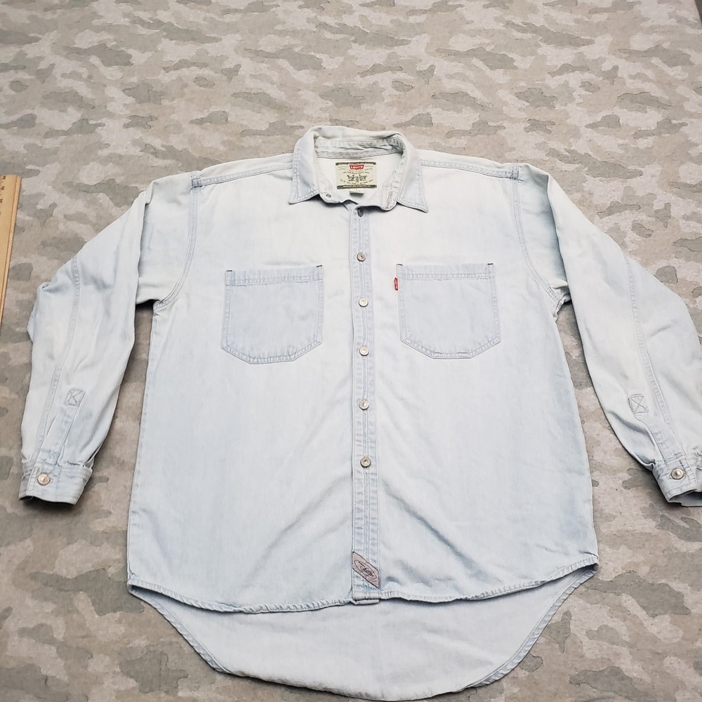 Vintage Levi's Shirt Mens Large Blue Rivet Pockets Denim Long Sleeve